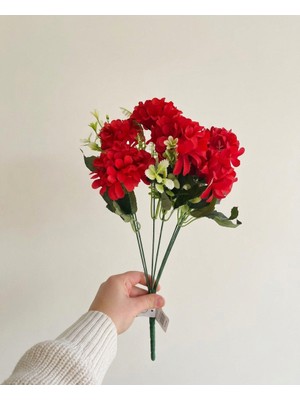 Yasima Yapay 7 Dallı Şimşir Aranjmanlı Kırmızı Ortanca Ev Dekorasyon Çiçeği