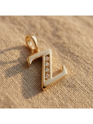 Zeino Z Harfi Zirkon Taş Detaylı Kolye Ucu - 14K Altın Rengi Kaplama, 1,9 cm