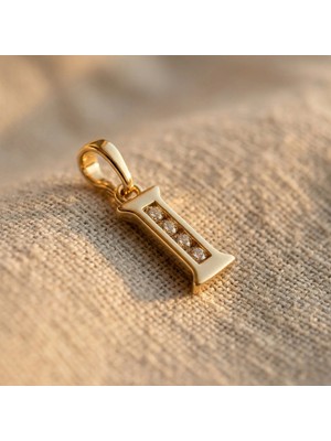 Zeino I Harfi Zirkon Taş Detaylı Kolye Ucu - 14K Altın Rengi Kaplama, 1,9 cm