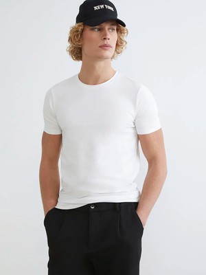 LC Waikiki Xsıde Beyaz Bisiklet Yaka Penye Erkek Tişört