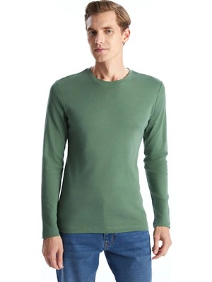 LC Waikiki Lcwaıkıkı Basic Yeşil Bisiklet Yaka Uzun Kollu Penye Erkek Tişört