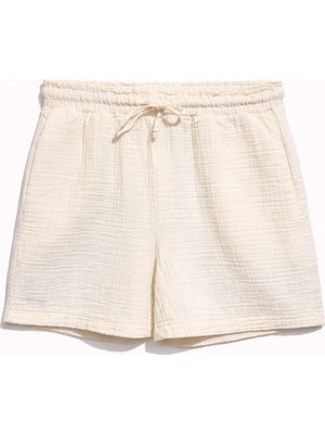 Mixray 4548 Kadın Beli Lastikli Müslin Şort Naturel