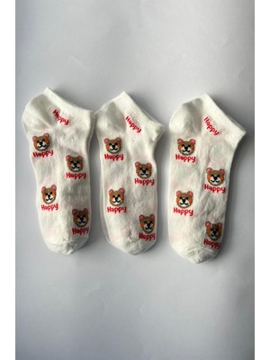 Admera Premium Admera 3’lü Kadın Pamuklu Sneaker Desenli Babet Günlük Spor Çorap 36-40