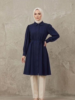 Foremia Bebe Yaka Omuz Kol Büzgülü Tunik-Lacivert -