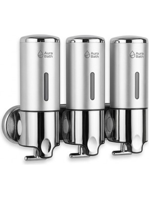 Aura Bath 3 Bölmeli Duvar Tipi Sıvı Sabunluk Şampuan Duş Jeli Dispenseri Şık Tasarım 3X500ML
