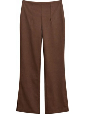 Mixray 4862 Kadın Yırtmaçlı Yüksek Bel Çan Paça Pantolon Kahve