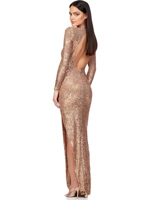 Hanife Glam Couture Hanife Glam Balıkçı Yaka Sırt Dekolteli Pullu Abiye Elbise