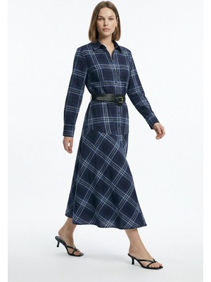 Rays Laci Ekose Desenli Kemerli Elbise 35555