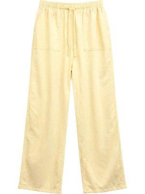 Mixray 4629 Kadın Bol Paça Yüksek Bel Viskon Palazzo Pantolon Pastel Sarısı