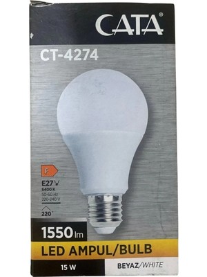Cata 1/5/10 Adet 15 Watt Beyaz Işık LED Ampul 6500K 1200 Lümen Çipli Driverlı Model 15000SAAT Kullanım Ömrü CT4274B
