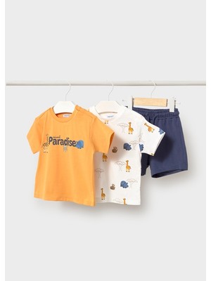 Mayoral Erkek Bebek 3 Parça T-Shirt Şort Takım Lacivert - 01669