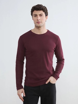 LC Waikiki Lcwaıkıkı Classic Bordo Bisiklet Yaka Uzun Kollu Erkek Tişört