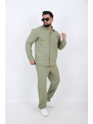 L-KOM Erkek Keten Gömlek Pantolon Takım