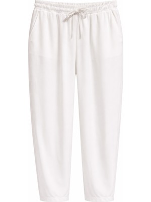 Mixray 4307 Kadın Beli Lastikli Parçalı Şalvar Pantolon Beyaz