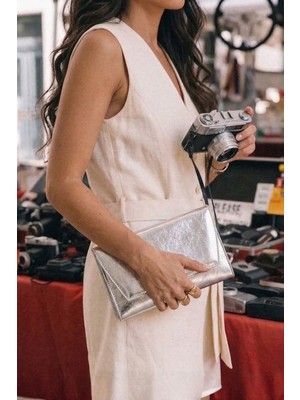 Marjin Kadın Çift Gözlü Gold Zincirli Mıknatıs Kapama Abiye Clutch & Portföy El ve Omuz Çantası Noreva Gümüş