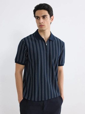 LC Waikiki Lcw Vision Lacivert Polo Yaka Çizgili Erkek Tişört