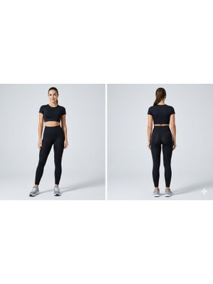 CHNA Kadın Uzun Toparlayıcı Tayt Pamuklu Likralı Yüksek Bel Siyah Penye Organik Günlük ve Spor Özel