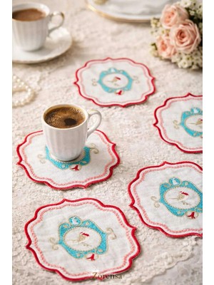Zorensa 6’lı Nakışlı Kokteyl Peçete Seti – Kahve Sunumluk Peçetesi Kumaş 13X13 cm