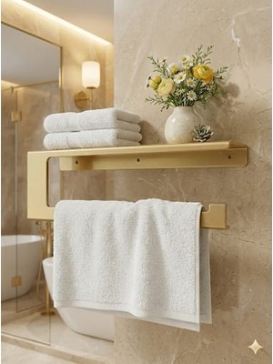 Dersel Dekor Modern Düzenleyici Metal Gold Duvar Açık Raflı Havlu Askılığı Metal Banyo Rafı ve Havluluk Gold