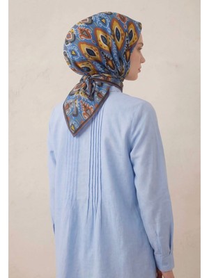 Silk Home Pamuk Karışımlı Soft Eşarp Baklava Desen Mavi 90X90