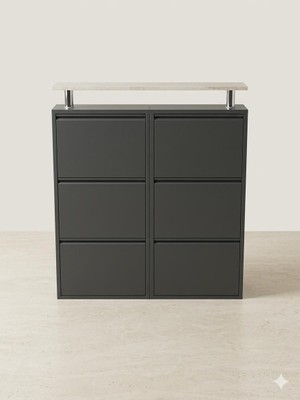 Karlı 3+3 Antrasit Yatay Metal Ayakkabılık Üst Ahşap Tablalı