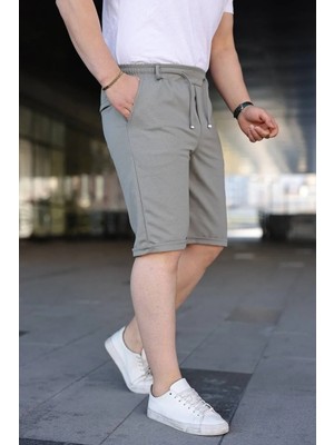 Lushiowear Erkek Diagonel Kumaş Duble Paça Cepli Bağcıklı Bel Lastikli Şort - Mint Yeşili