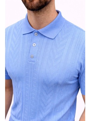 Erkek Yazlık Triko Tişört Kısa Kol Polo Yaka Düğmeli T-Shirt - Bebek Mavisi