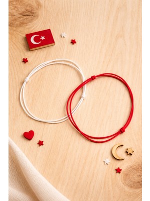 Crystal Atelier Kırmızı Beyaz Taraftar Örgü Ip Ikili Bileklik Kaydırmalı Kilit Ayarlanabilir Unisex Makrome