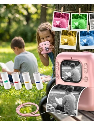 Epilons Mini Çocuk Kamerası Fotoğraf Video Çekim 4 Rulo Baskı Kağıdı ve 5 Kalem Hediyeli