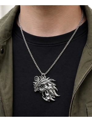 Herşey Nota Gümüş Renk Anime Ffxvı Ifrit Bahamut Desenli Kolye Unisex Yetişkin