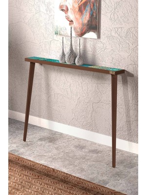 Feyza Design Yeşil Ahşap Doğal Ağaç Traverten Taşlı Dresuar 102X12CM