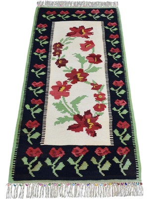 Zehra Abla Halı Yeni El Dokuma Otantik Güllü Çiçekli Karabağ Yolluk Yün Kilim 7183