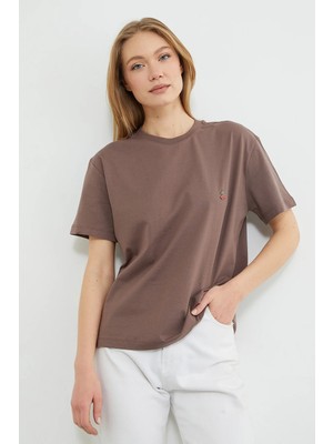 FullaModa Kiraz Aksesuarlı Bisiklet Yaka Tişört