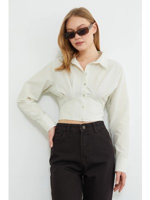 FullaModa Basic Korse Detaylı Crop Gömlek