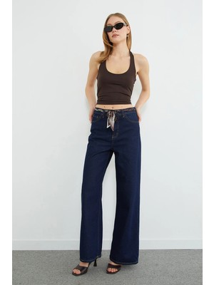 FullaModa Kemer Detaylı Yüksek Bel Jean