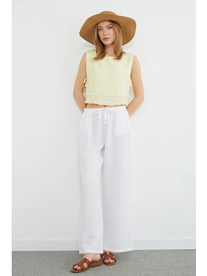 FullaModa Beli Bağlamalı Müslin Kumaş Palazzo Pantolon