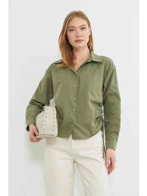 FullaModa Basic Yanları Büzgülü Salaş Gömlek