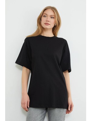FullaModa Basic Bisiklet Yaka Oversize Tişört