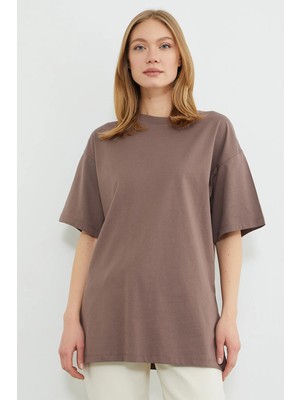 FullaModa Basic Bisiklet Yaka Oversize Tişört