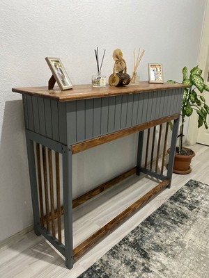 Feyza Design Modern Masif Ahşap Kapaklı Dresuar - Gri Renkli Ev Dekorasyonu