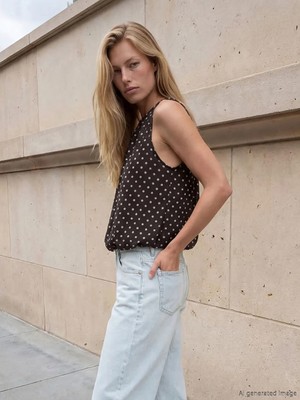 LC Waikiki Lcw Vision Kahverengi Bisiklet Yaka Puantiyeli Bluz