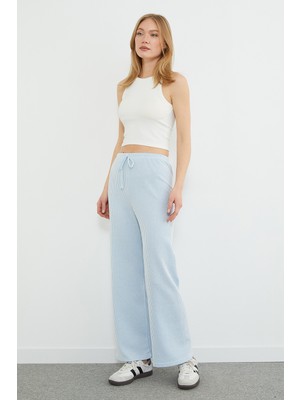 FullaModa Çizgili Beli Lastikli Wide Leg Pantolon