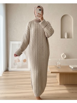 Modamorfo Saç Örgü Triko Elbise -Taş