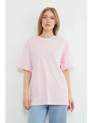 FullaModa Basic Bisiklet Yaka Oversize Tişört