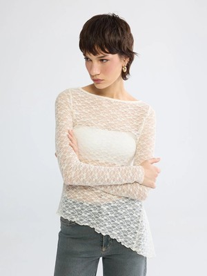 LC Waikiki Lcw Vision Ekru Bisiklet Yaka Dantelli Bluz