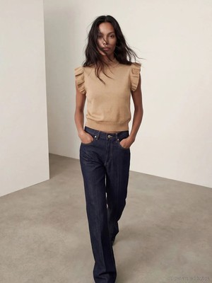 LC Waikiki Lcw Vision Bej Fırfırlı Triko Bluz