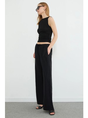 FullaModa Beli Lastikli Bağcıklı Palazzo Pantolon