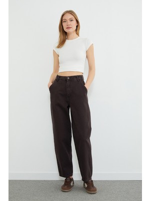 FullaModa Fermuarlı Yüksek Bel Şalvar Jean