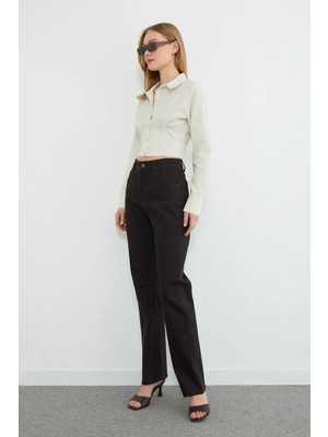 FullaModa Fermuarlı Kesik Paça Jean