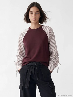 LC Waikiki Natuvera Bordo Bisiklet Yaka Çizgili Bluz